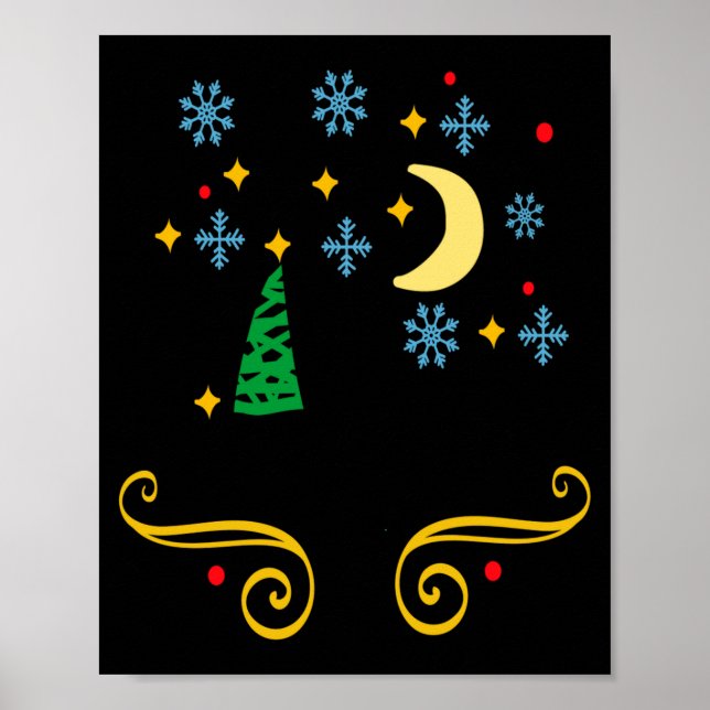 Póster Stars Moon Snowflakes And Merry Christmas Kids  (Frente)