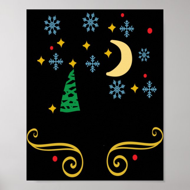 Póster Stars Moon Snowflakes And Merry Christmas Kids T S (Frente)