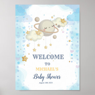 Póster Stars Planet Clouds Blue Baby Shower