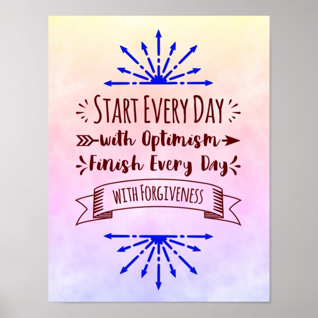 Póster Start Every Day with Optimism Inspirational Sign - (Frente)