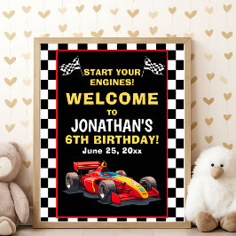 Póster Start Your Engines! Fun Racing Driver Birthday Boy