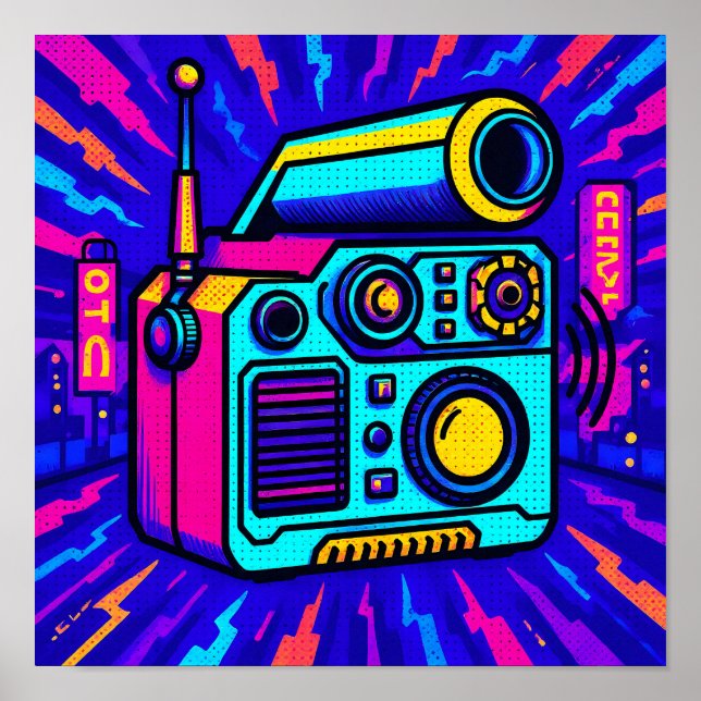 Póster Statement Glitch City Pop Art Home Decor Print (Frente)