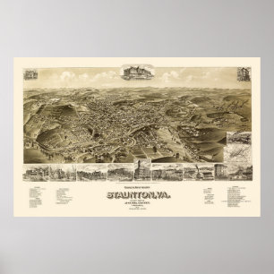 Póster Staunton, mapa panorámico VA - 1891
