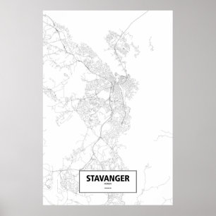 Póster Stavanger, Noruega (negro sobre blanco)