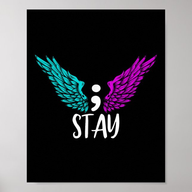 Póster Stay Semicolon Suicida Sensibilización sobre Salud (Frente)