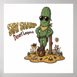 Póster Stay Sharp Desert Legend Cowboy Cactus Illustratio