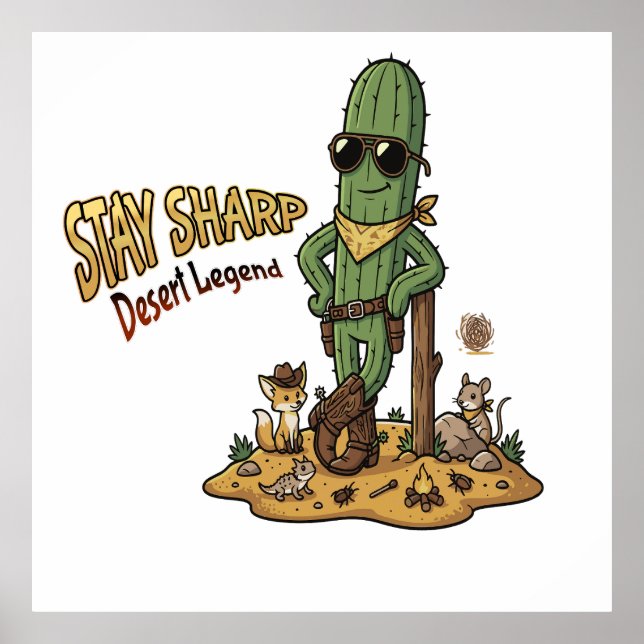 Póster Stay Sharp Desert Legend Cowboy Cactus Illustratio (Frente)