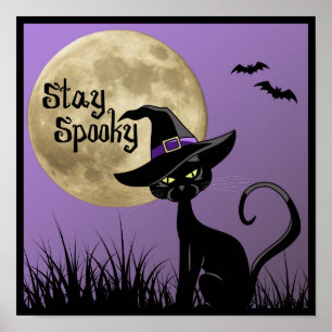 Póster Stay Spooky Halloween Witchen Cat Poster