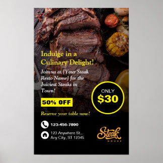 Póster Steak House, Steak Resto, Restaurant Flyer