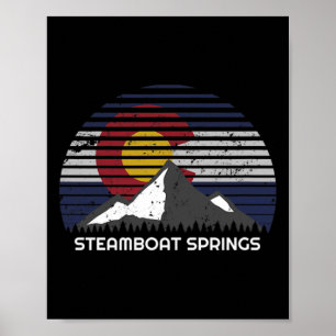 Póster Steamboat Springs Co X Bandera de Colorado 