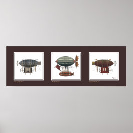 Póster Steampunk Airship Trio of Fantasy Dirigibles