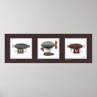 Póster Steampunk Airship Trio of Fantasy Dirigibles