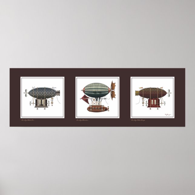 Póster Steampunk Airship Trio of Fantasy Dirigibles (Frente)
