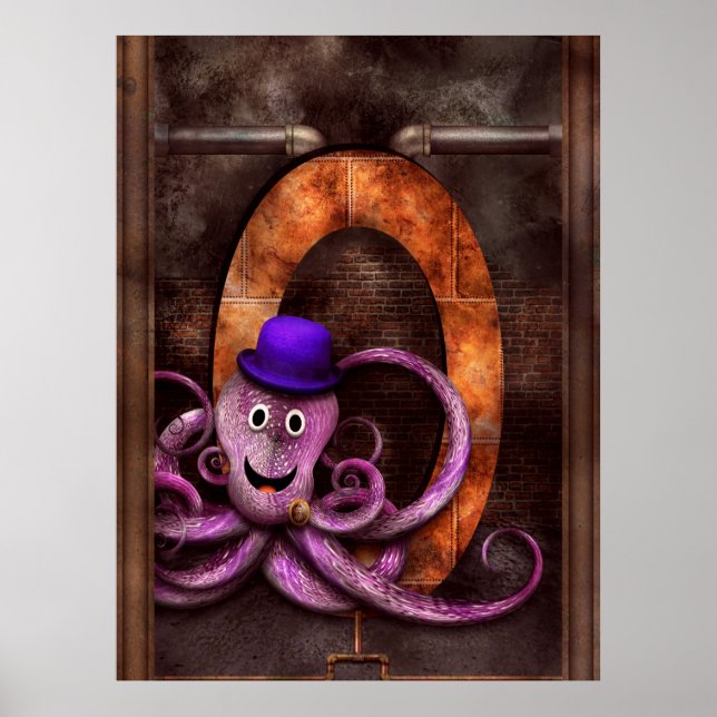 Póster Steampunk - Alphabet - O es para Octopus (Frente)
