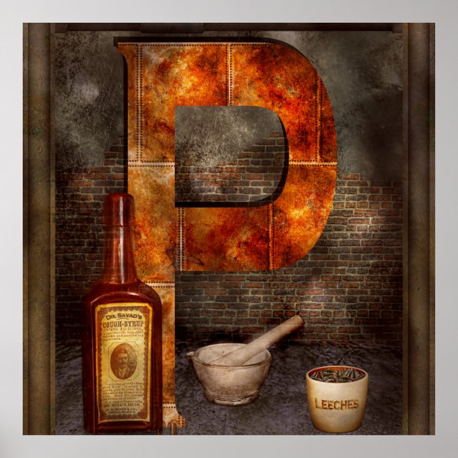 Póster Steampunk - Alphabet - P es para Farmacia (Frente)