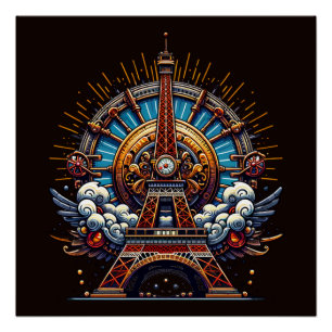 Póster Steampunk Bastille Day Torre Eiffel