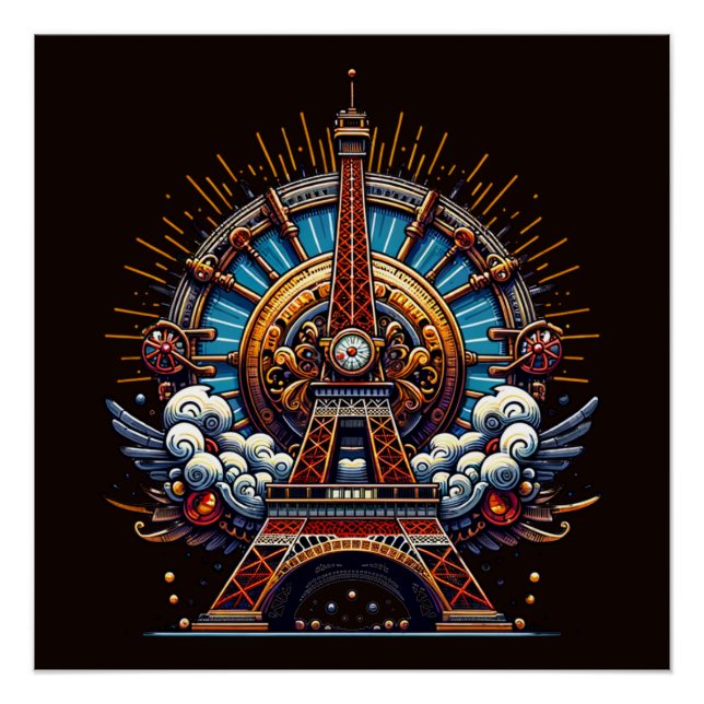 Póster Steampunk Bastille Day Torre Eiffel (Anverso)