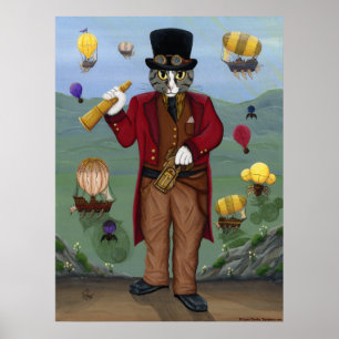 Póster Steampunk Cat Victorian retrato Gótico Fantasía Ar