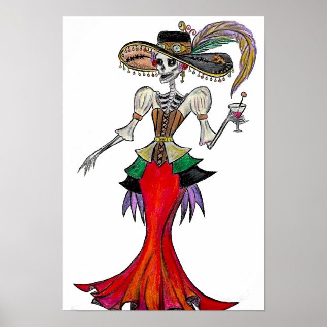 Póster Steampunk Catrina, poster del Día de los Muertos (Frente)