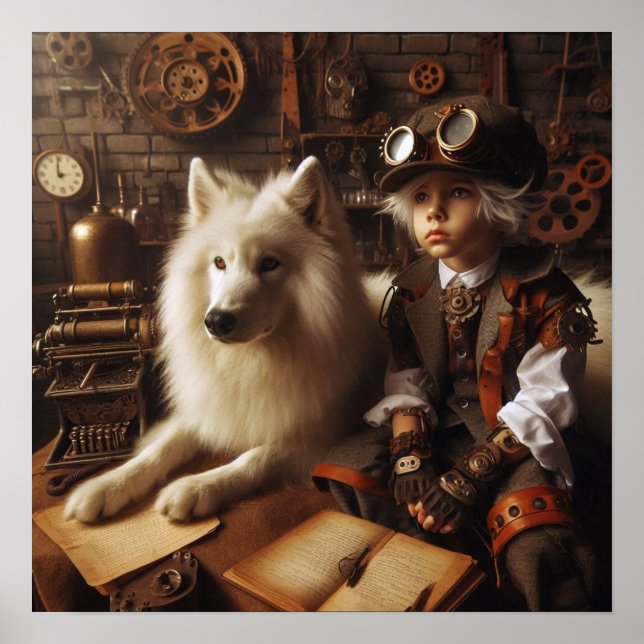Póster Steampunk Cave Child - Mascota Wolf 05 (Frente)