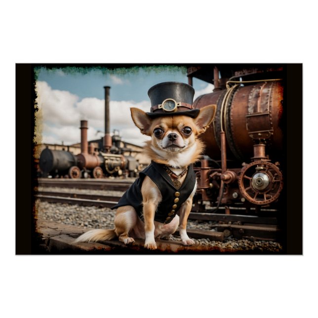 Póster Steampunk Chihuahua y el tren (Anverso)