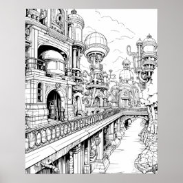 Póster Steampunk City Coloring Poster