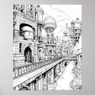 Póster Steampunk City Coloring Poster