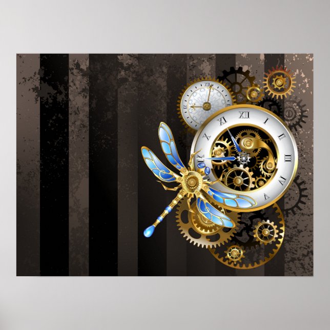 Póster Steampunk Clock with Mechanical Dragonfly (Frente)