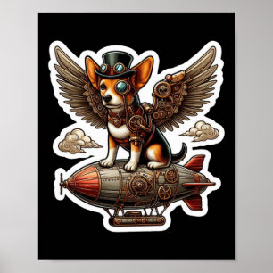 Póster Steampunk Corgi Pegatina de aventura - Whimsical F
