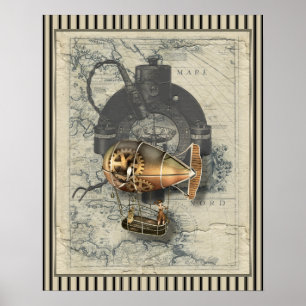 Póster Steampunk Dirigible Balloon Rige