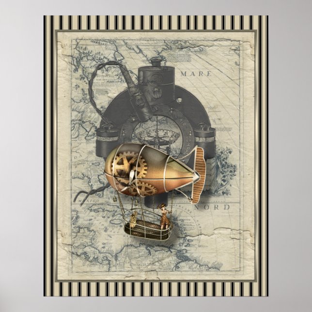 Póster Steampunk Dirigible Balloon Rige (Frente)