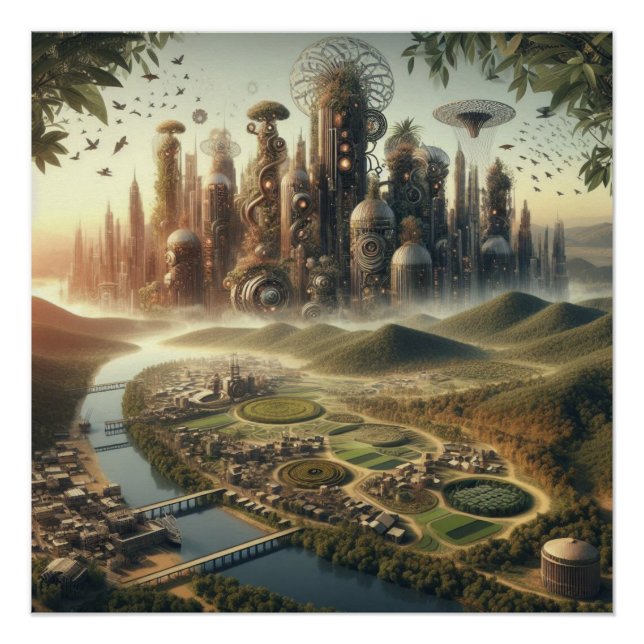 Póster Steampunk Garden City Fantasy City (Anverso)