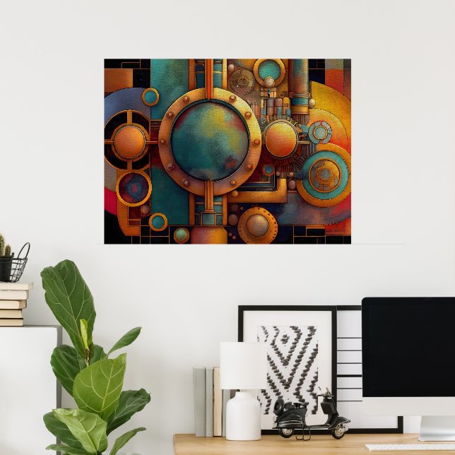 Póster Steampunk Industrial Geometry Art (Oficina en casa)
