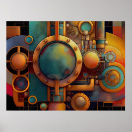 Póster Steampunk Industrial Geometry Art