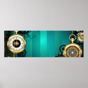 Póster Steampunk Jewelry Watch sobre un fondo verde