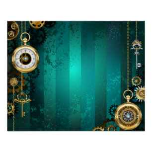 Póster Steampunk Jewelry Watch sobre un fondo verde