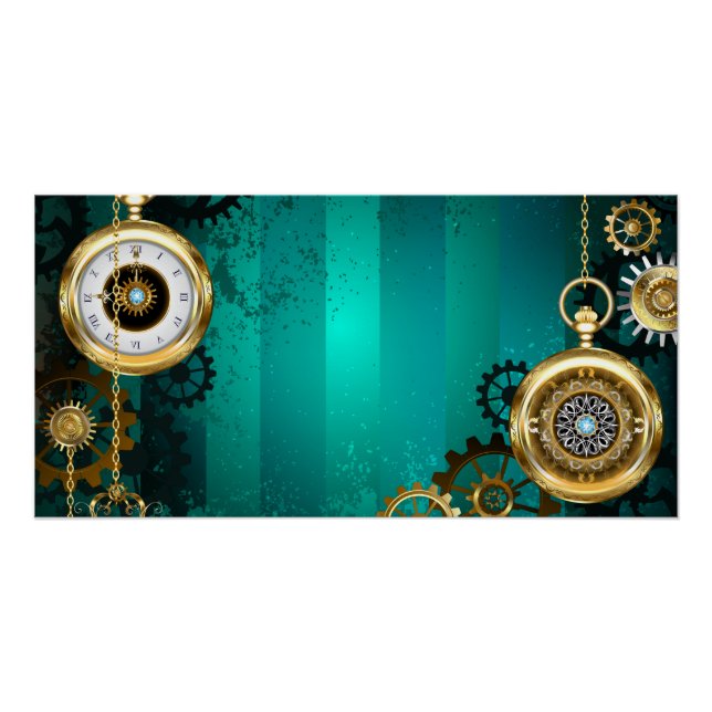 Póster Steampunk Jewelry Watch sobre un fondo verde (Anverso)