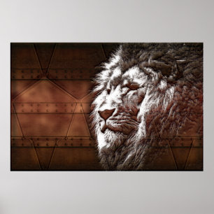 Póster Steampunk Lions Head Animal Original Digital Art