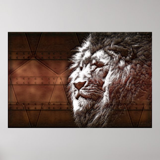 Póster Steampunk Lions Head Animal Original Digital Art (Frente)