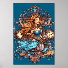 Steampunk Mermaid For Girls or Boys on a Wall