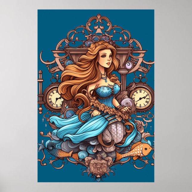 Póster Steampunk Mermaid For Girls or Boys on a Wall (Frente)