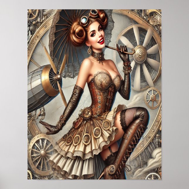 Póster Steampunk Pin Up Poster 3, Glamour & Vintage (Frente)