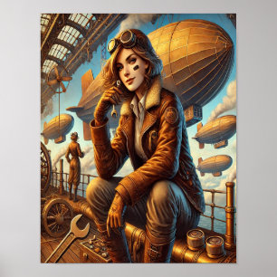 Póster Steampunk Poster 11, la musa del mecánico del avió