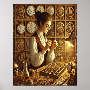 Póster Steampunk Poster 12, aprendiz del relojero