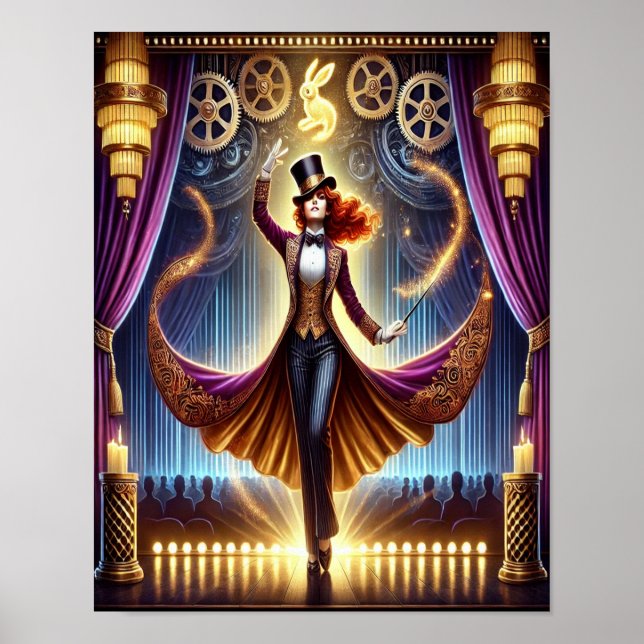 Póster Steampunk Poster 15, el mago neon-flare (Frente)