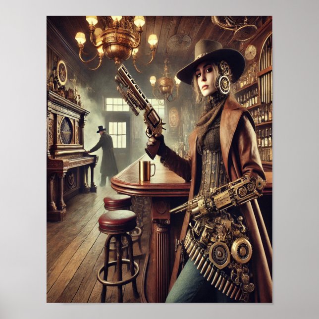 Póster Steampunk Poster 59 El pistolero mecánico (Frente)