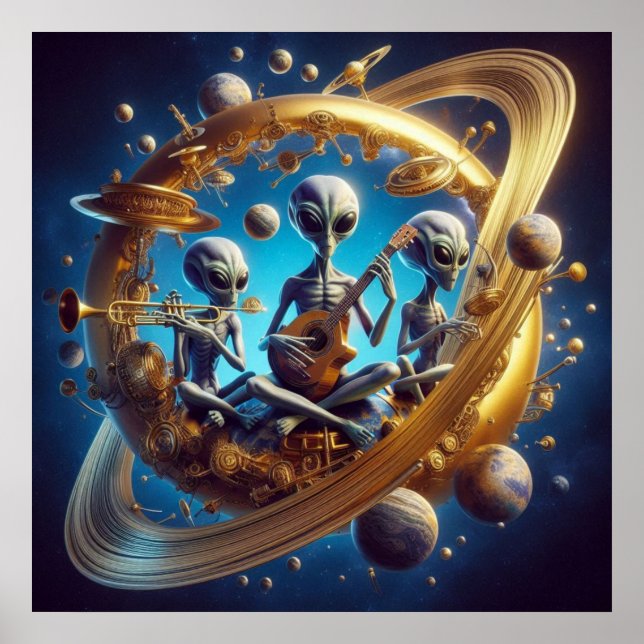 Póster Steampunk Space Aliens Trio Instrumentos musicales (Frente)