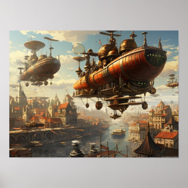 Póster Steampunk Style: Aviones y pelinas (Frente)