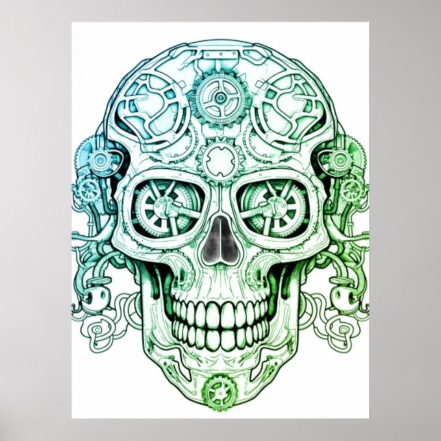 Póster Steampunk Sugar Skull Drawing Art for Adults Wall (Frente)