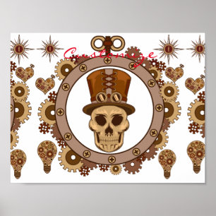 Póster Steampunk Theme Top Hat Skull Thunder_Cove
